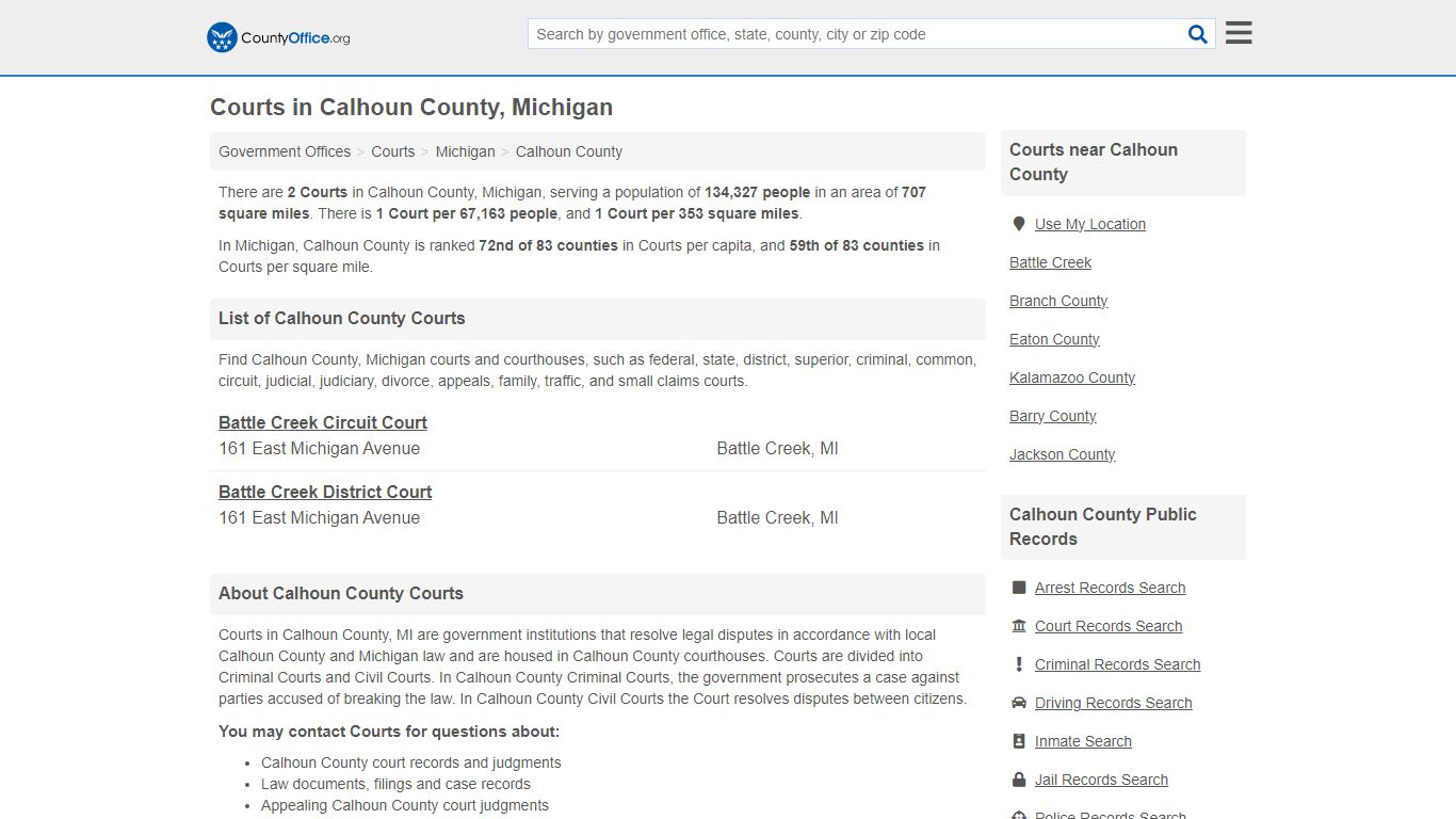 Courts - Calhoun County, MI (Court Records & Calendars)